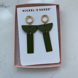 Olive Green Leather Earrings
